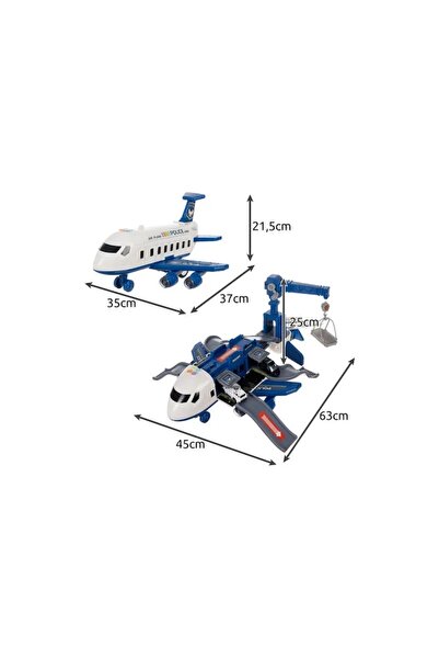 ISO TRADE Foldable Police Airplane with Car Launcher and Rotating Crane, Iso Trade, Blue (21.5 x 37 x 35 cm)