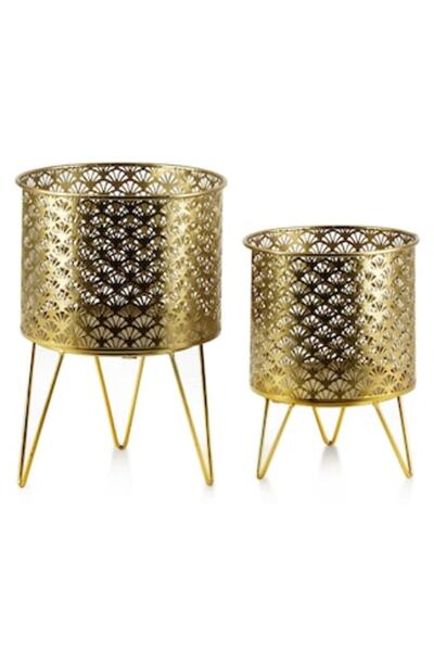 MONDEX Set of 2 decorative SWEN pots Mondex, gold, 20x29.5cm & 18x23.5cm