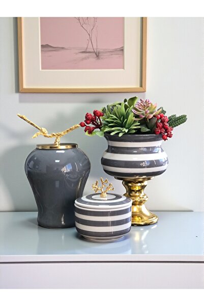 Decorative Object LIVING ROOM SET Gray Zebra Potted with Legs Gray Shah Gray Zebra Box Gold-Feray Home