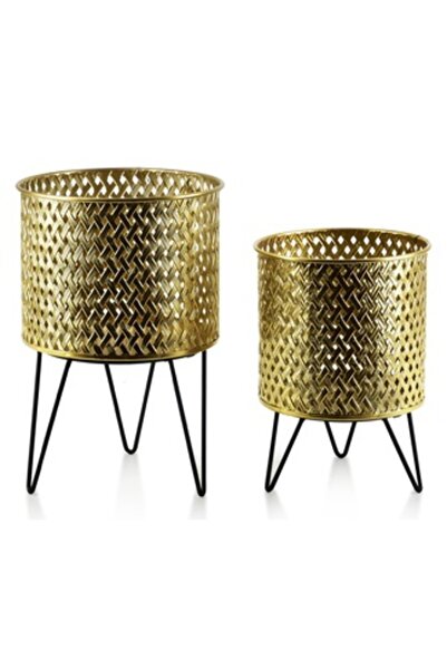 MONDEX set de 2 ghivece azurii, 20,5x30 cm și 18x25 cm, combinație auriu-negru