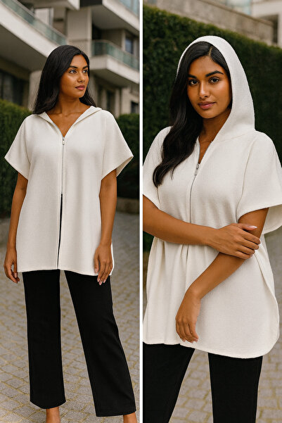 Çeşme Home Hooded Oversized Poncho – Standard Size, Textured Fabric