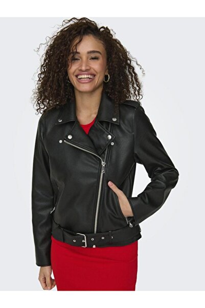 ONLY Women's Black Onlmille Faux Leather Biker Jacket Otw Jacket 15357332-Black