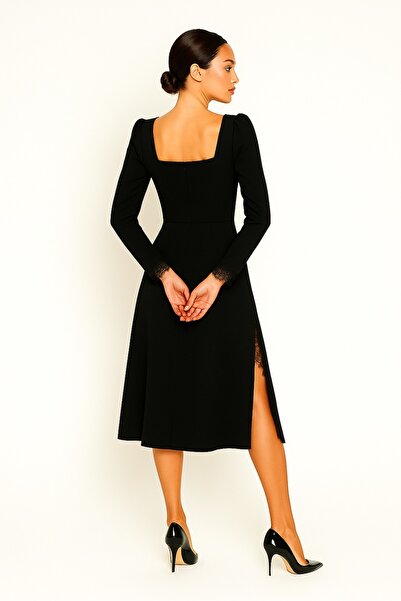 Chanttal Chanttal casual dress, black, size 44, midi, long sleeve with lace