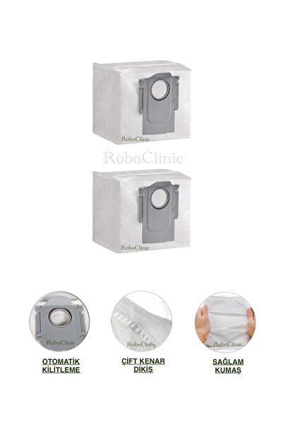 Roboclinic Roborock Q8 Max Plus, negru, compatibil cu aspiratorul robot, sac de înlocuire pentru gunoi, 2 buc.