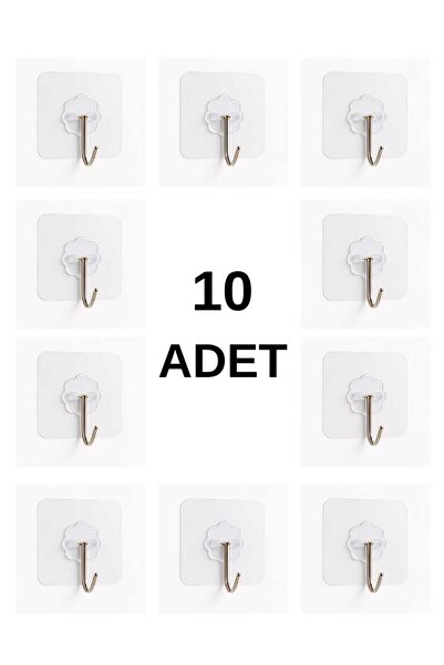 Karerca 10 Adet Şeffaf Kendinden Yapışkanlı Pratik Kancalı Mutfak Banyo Duvar...