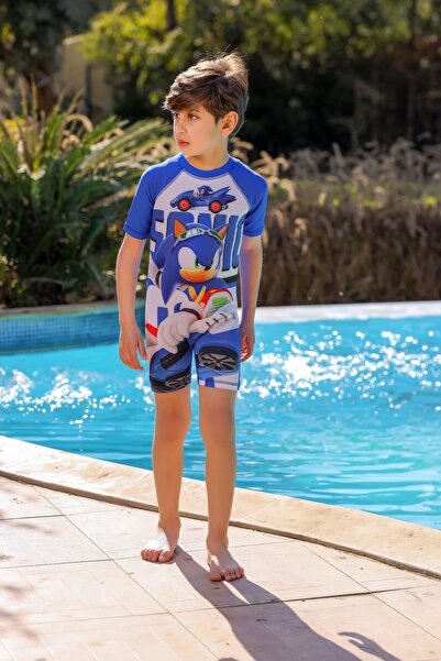 None Boys' one-piece swimsuit with distinctive cartoon graphics and bright summer colors