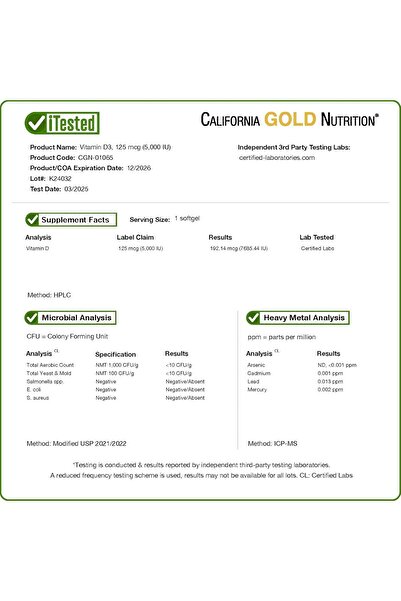 California Gold Nutrition , Vitamin D3, 125 mcg (5,000 IU), 90 Fish Gelatin Softgels