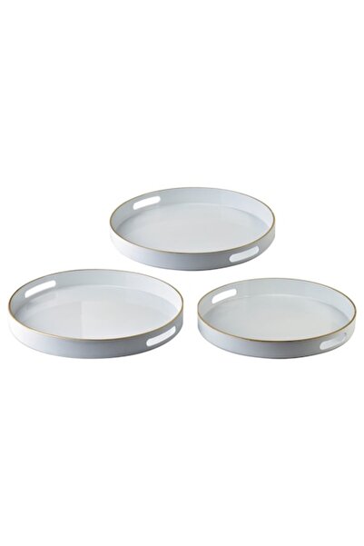 MONDEX Set of 3 Oval Serving Trays, White, 38x38x4 cm / 35x35x4 cm / 33x33x3.5 cm