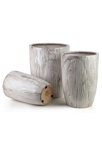 MONDEX NEVA MARBLE Set of 3 Ceramic Planters 37x37x47 / 30x30x43 / 24x24x40 cm, Grey