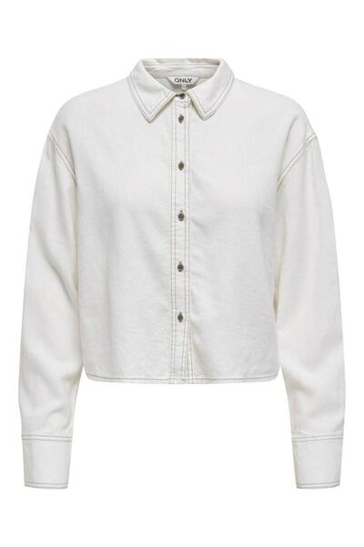 ONLY ONLCARO L/S LINEN BL CROP SHIRT CC PNT Γυναικείο λευκό πουκάμισο - 15338765