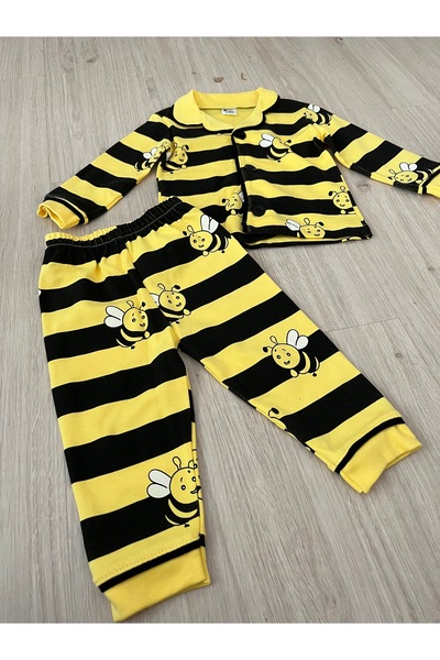 AKİ MODA KİDS Girls Boys Unisex Baby Bee Pattern Pajamas Set Top and Bottom 2 Pieces Cotton