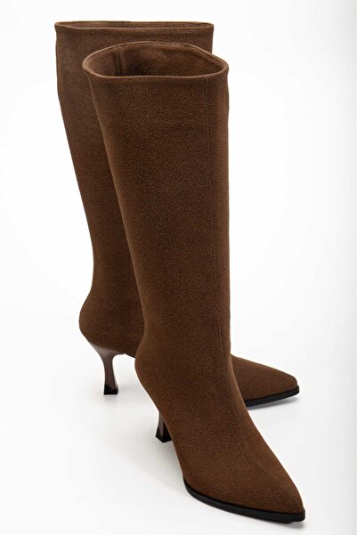 CHICELLA Viyola Brown Leather Powder Pointed Toe Women's Heeled Boots