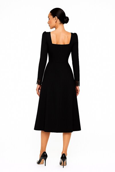 Chanttal Chanttal casual dress, black, size 44, midi, long sleeve with lace