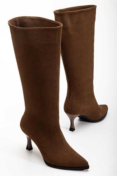 CHICELLA Viyola Brown Leather Powder Pointed Toe Women's Heeled Boots