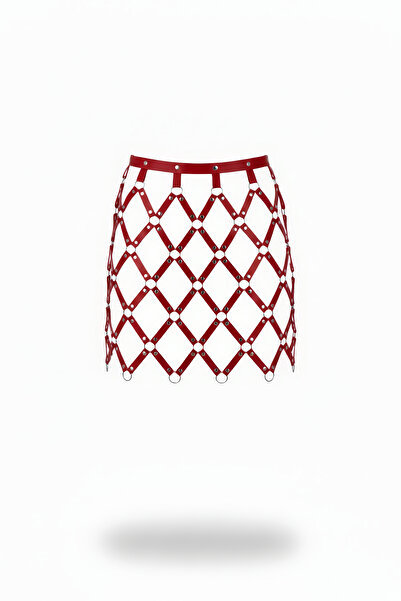 Angels Passion Red Leather Skirt Laser Cut Leather Skirt