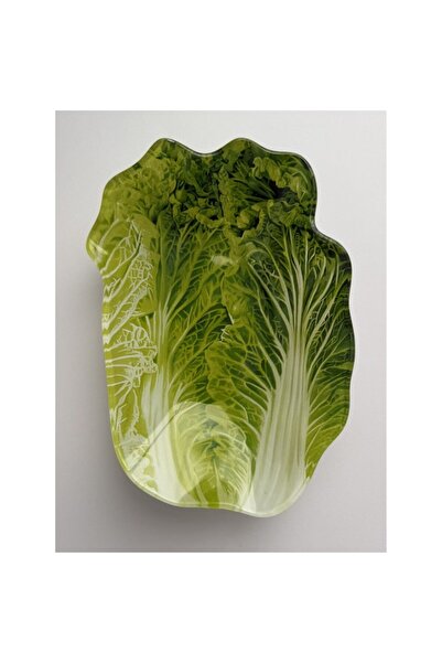 Allesken salad bowl, 14x20xh1cm, green glass, leaf design