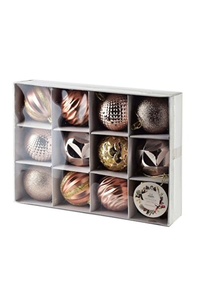 MONDEX Set de 12 globuri de Crăciun 6 cm, cupru metalic