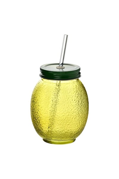 Allesken glass tumbler with straw, 550ml, yellow, 6.5x10x13cm
