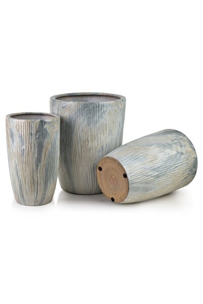 MONDEX NEVA MARBLE Set of 3 Ceramic Planters 37x37x47 / 30x30x43 / 24x24x40 cm, grey