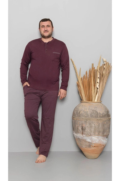 Pijamoni Men's Plus Size Crew Neck Plum Pajama Set