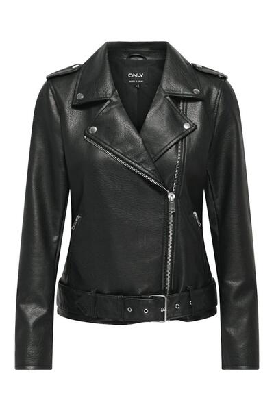 ONLY Women's Black Onlmille Faux Leather Biker Jacket Otw Jacket 15357332-Black