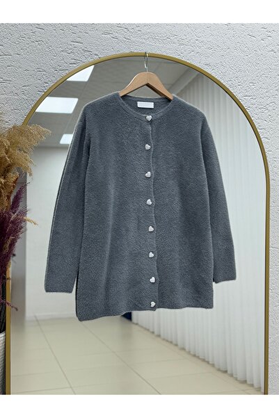 BENAHOLL سترة أدورا ذات أزرار على شكل قلب - كارديجان مزخرف بالشعر - كيه آر3198 أنثراسيت