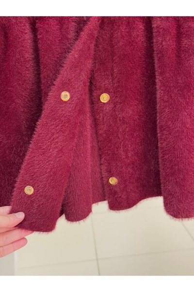 BENAHOLL Elina Gold Buttoned Belted Cardigan-Kr5026 Burgundy