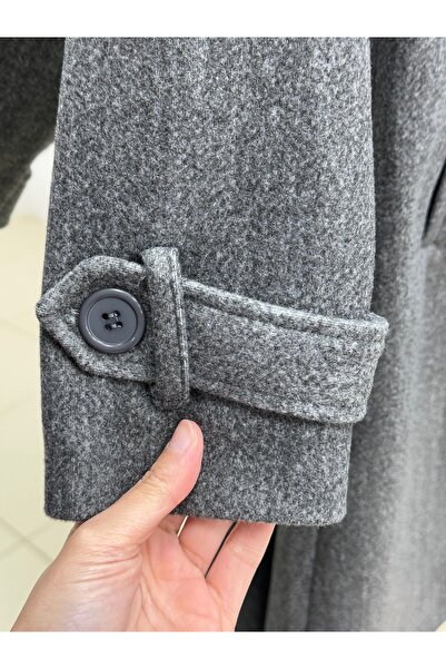 BENAHOLL Alita Shoulder Padded Sleeve Epaulettes Cashmere Coat-Ek1003 Anthracite