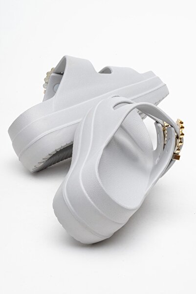 CCWAY AYAKKABI Women's Flat Slippers with 2 Buckles Gray