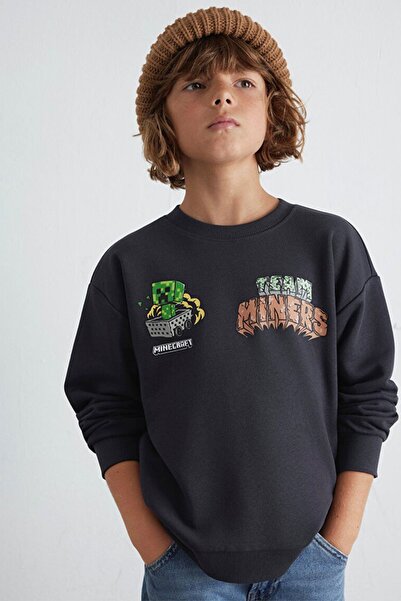 Mavi Erkek Çocuk Mınecraft Baskılı Sweat