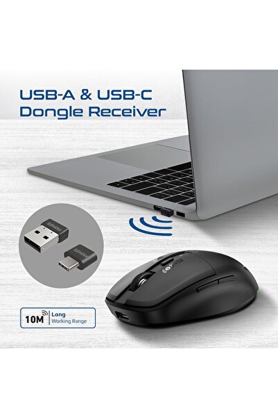 Promate Flixi Triple Mode Wireless Mouse - Bluetooth 5.1, Dual USB-A/USB-C Dongles, 800-1600 DPI