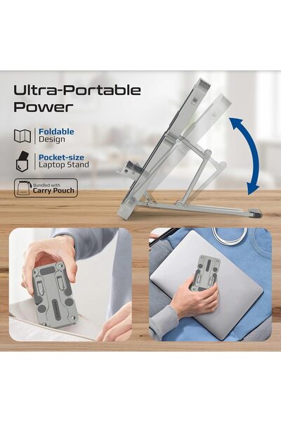 Promate FoldiX Foldable Laptop Stand for 17-inch Laptops, Aluminum, 6 Height Levels, Supports 20kg