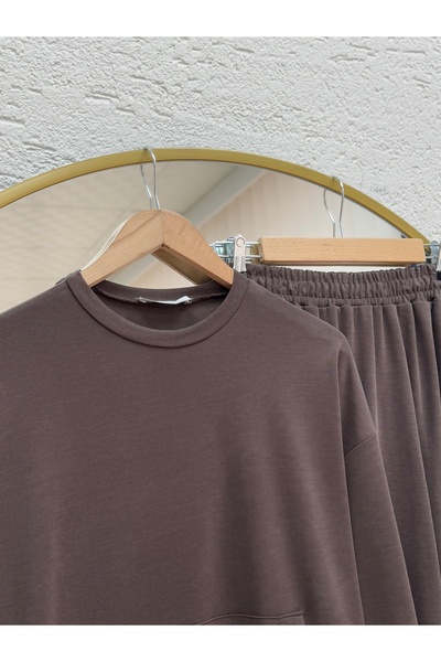 BENAHOLL Dariana Kangru Pocketed Tunic with Gathered Skirt Set-Nl678 Brown