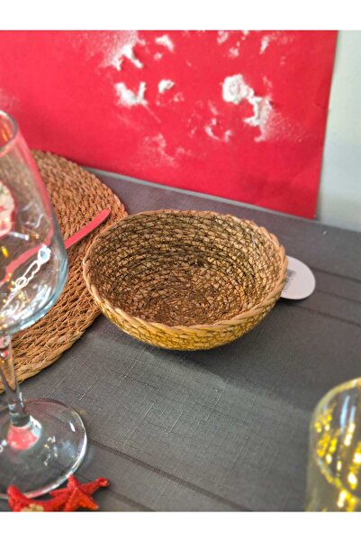 Lider MAGNESİA Wicker Basket Round 12X 12 cm Multi-Purpose Mini Basket Brown