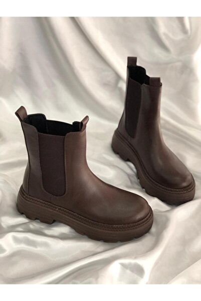 Hg Ayakkabı Sara Brown Elastic 4 cm Daily Boots