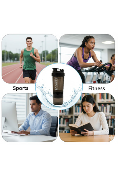 IAMFIT Smart Shaker Bottle Black – 500ml Dual Storage for Protein powder & Pills | Sports Drinks, Leakproof