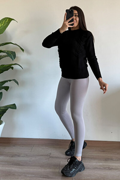 CİDDE Pulover tricotat cu detaliu rupt din fire metalice pentru femei NEGRU