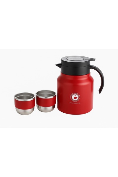 Biki 1000ml Stainless Steel Vacuum Flask with Handle, Tea Infuser & 2 Cups, 12–24Hr Insulation