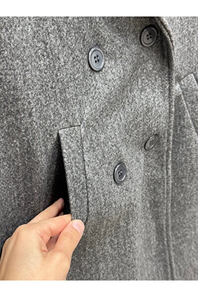 BENAHOLL Alita Shoulder Padded Sleeve Epaulettes Cashmere Coat-Ek1003 Anthracite