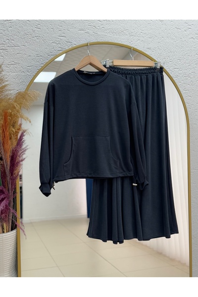 BENAHOLL Dariana Kangru Pocketed Tunic with Tightened Skirt Set-Nl678 Anthracite