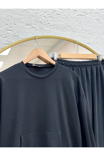 BENAHOLL Dariana Kangru Pocketed Tunic with Tightened Skirt Set-Nl678 Anthracite