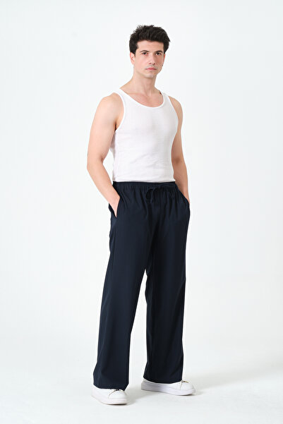 RELAXL Geniş Basen Oversized Men's Navy Blue Trousers Large Size