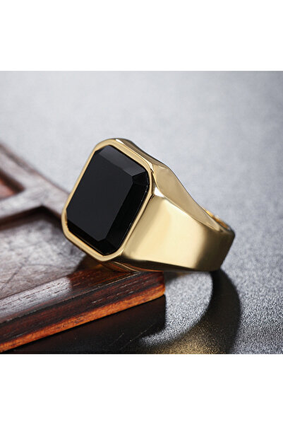 Kracer 18K gold-plated steel ring with black zircon stone