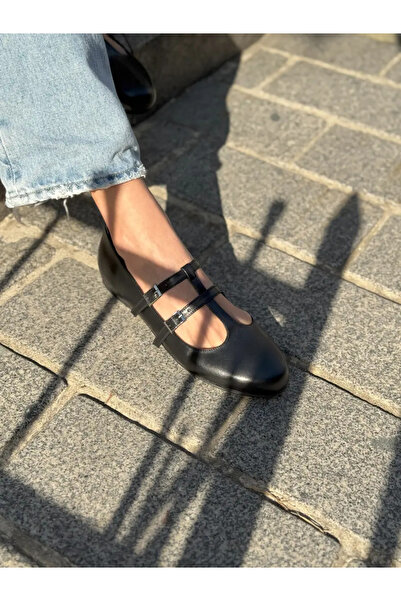 LOVE SHINE Julie Kadın Önü Yuvarlak Bantlı Babet Konforlu ve Zarif Büyük Numara