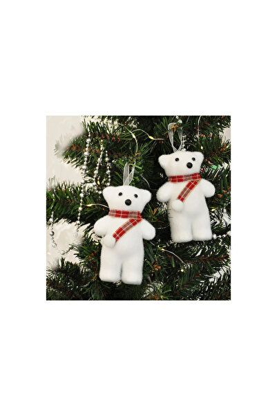 Kikajoy زينة شجرة عيد الميلاد، مجموعة من قطعتين، دمية دب أبيض مع وشاح