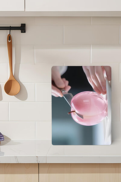 kutuTR Tempered Glass Cutting Board – Pink Apple Themed Uv Printing 21X30 cm ...