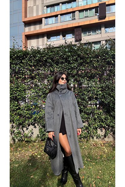 LOISY Women's Mock Neck Long Cashmere Coat