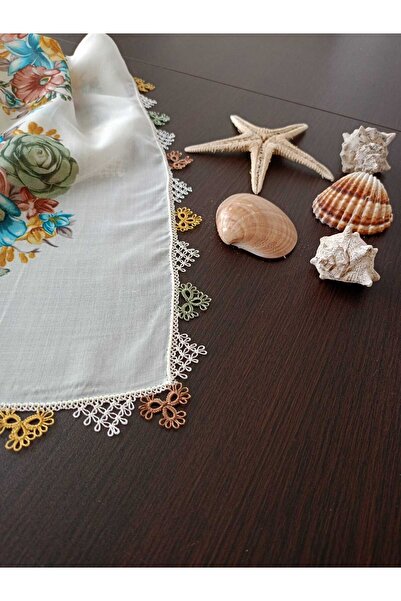İyisini İstersen Handmade Edge Single Shawl and Needle Embroidery Cream Color Writing Shawl