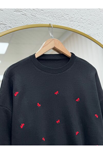 BENAHOLL Πλεκτό υφασμάτινο πουλόβερ Karuna με λεπτομέρεια φιόγκου-SY3251 Μαύρο