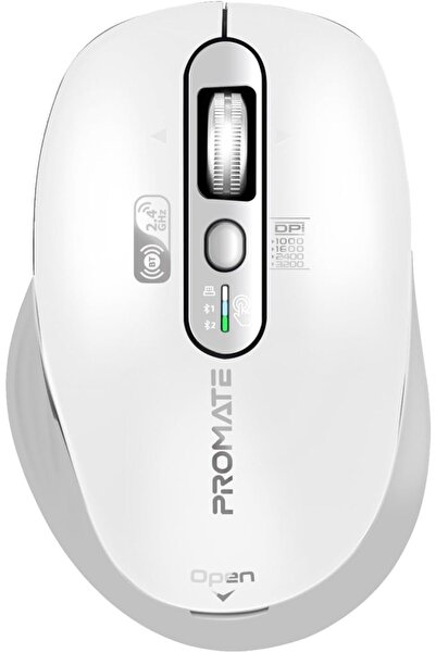 Promate SamoTri Rechargeable Wireless Mouse, Tri-Mode (Dual BT5.0 + 2.4GHz), 3200 DPI